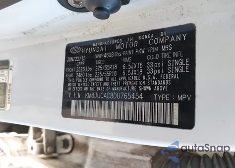 2013 Hyundai Tucson Limited z USA, uszkodzony, nr VIN KM8JUCAC8DU765454